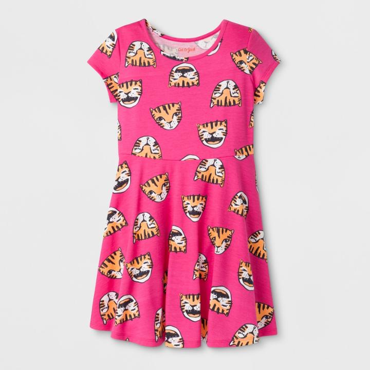 Girls' Short Sleeve Tiger Print Dress - Cat & Jack Pink