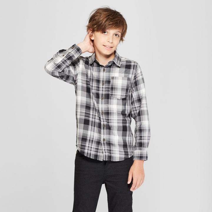 Boys' Plaid Flannel Long Sleeve-down Shirt - Cat & Jack Black/gray