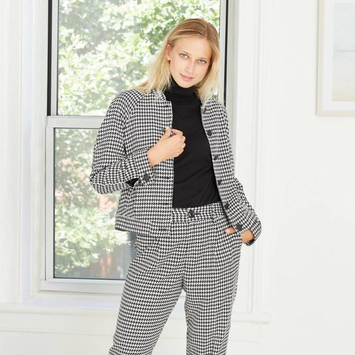 Women's Jacquard Print Tailored Bomber Jacket - Who What Wear Black
