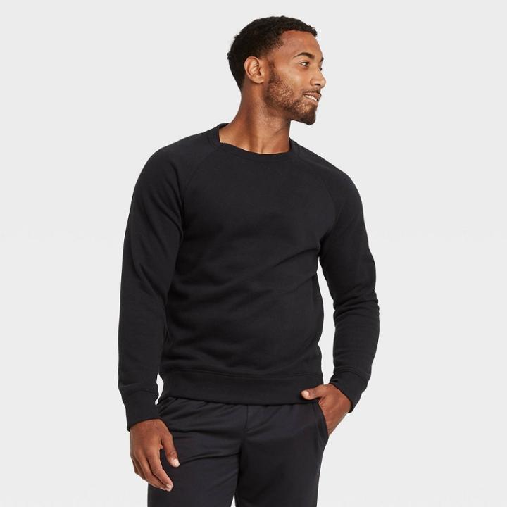 Men's Cotton Fleece Crewneck Pullover - All In Motion Black