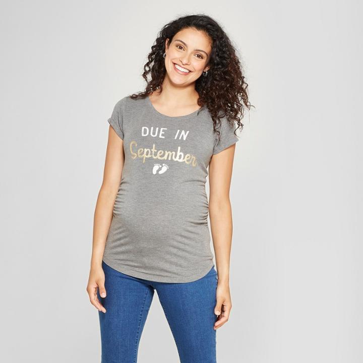 Maternity Due In September Short Sleeve Graphic T-shirt - Grayson Threads Charcoal Gray S, Infant Girl's