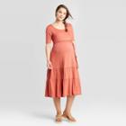 Maternity Elbow Sleeve Tiered Knit Midi Dress - Isabel Maternity By Ingrid & Isabel Wave Red