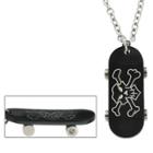 Target Men's Stainless Steel And Cubic Zirconia Black Skull Skateboard Necklace