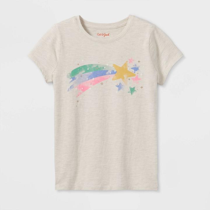 Girls' Short Sleeve 'shooting Star' Graphic T-shirt - Cat & Jack Oatmeal Heather Xs, Oatmeal Grey