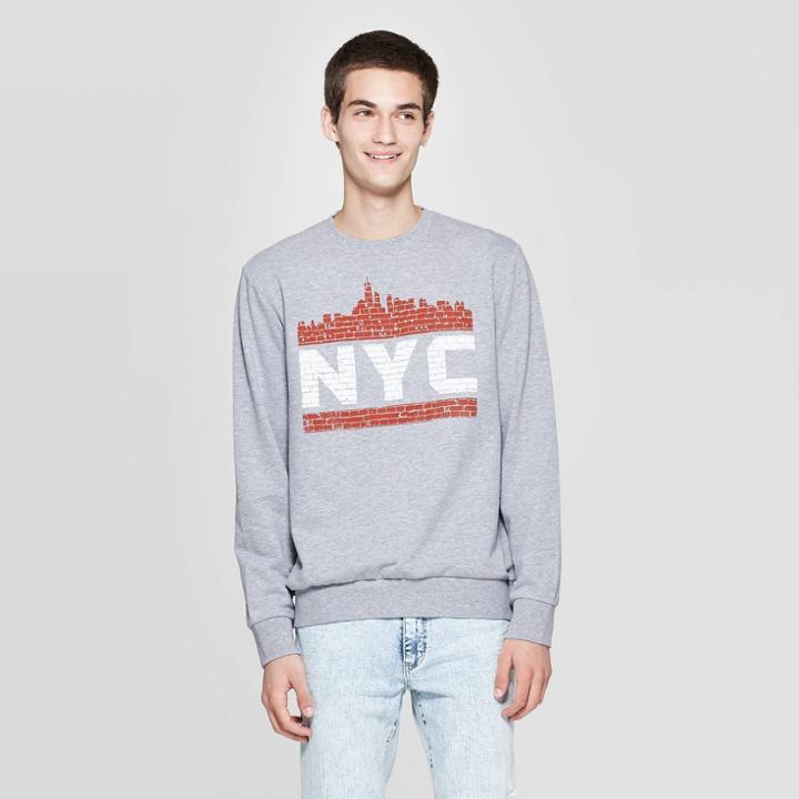 Gender Inclusive Long Sleeve Crewneck Nyc Graphic Sweatshirt - Awake Gray