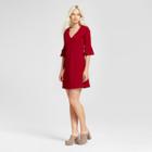 Women's 3/4 Sleeve V-neck Ruffle Bell Sleeve Dress - Vanity Room Red