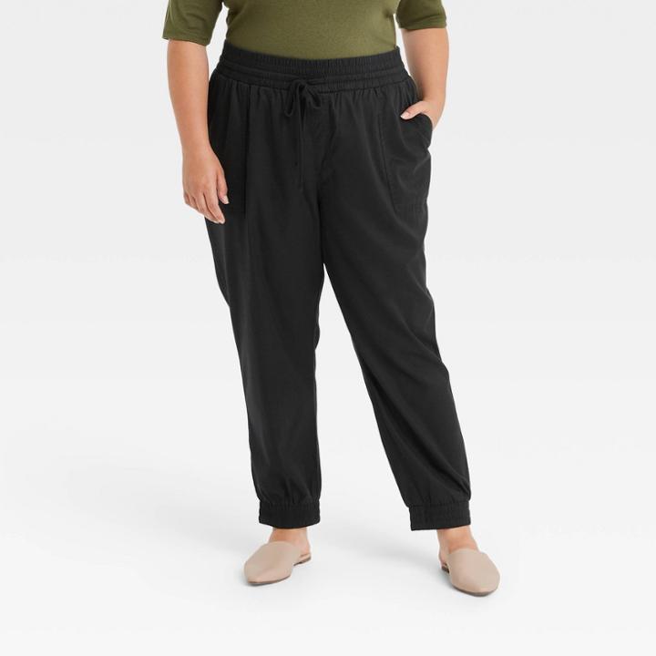Women's Plus Size High-rise Woven Ankle Jogger Pants - A New Day Black