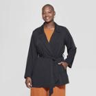 Women's Plus Size Drapey Trench Coat - Ava & Viv Black
