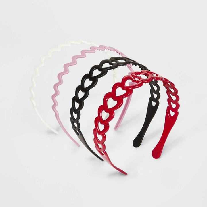 Girls' 4pk Heart & Wavy Headbands - Art Class Red/white
