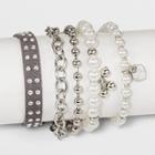 Target Five Piece Set Simulated Pearl And Simulated Suede Bracelet - Grey, Gray