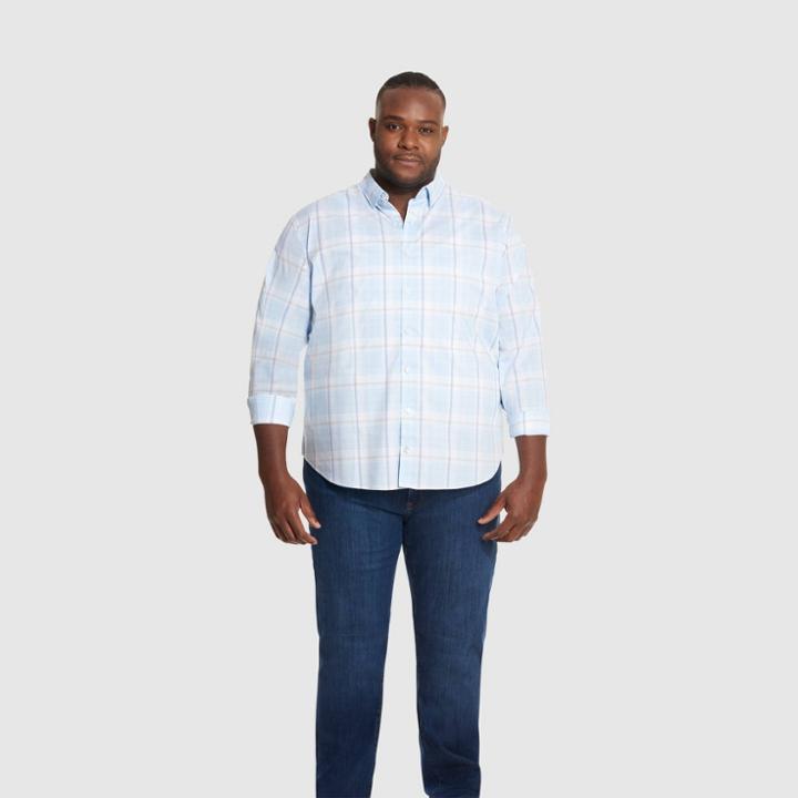 Van Heusen Men's Big & Tall Printed Classic Fit Long Sleeve Button-down Shirt - Blue/plaid