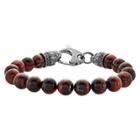 Men's Crucible Natural Stone Beaded Bracelet With Steel Clasp - Red Tiger Eye - Size (10mm) 9,
