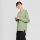 Women's Long Sleeve V-neck Pullover Sweater - Prologue Green