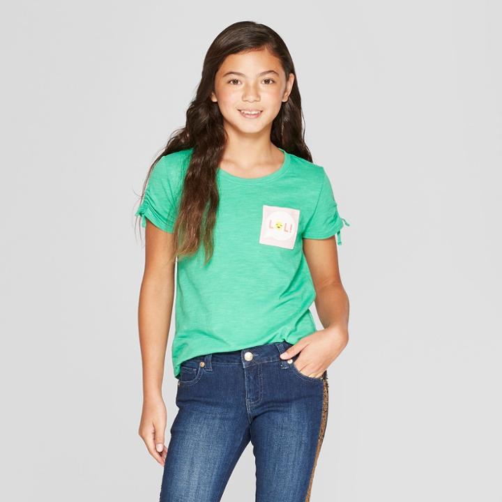 Girls' Tie Sleeve Lol Pocket T-shirt - Cat & Jack Green
