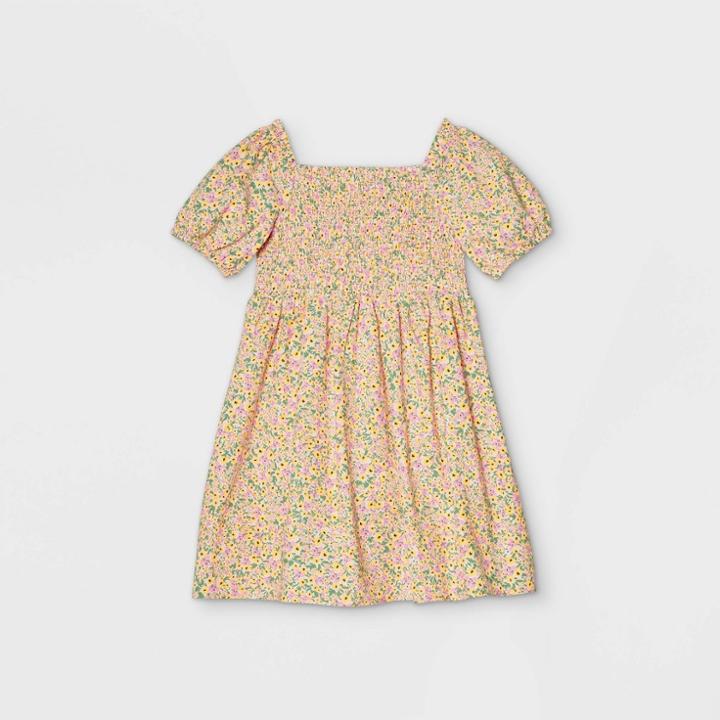 Girls' Smocked Woven Puff Sleeve Dress - Cat & Jack Yellow