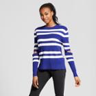 Women's Striped Sweater With Elbow Cut-outs - Mossimo Blue/white