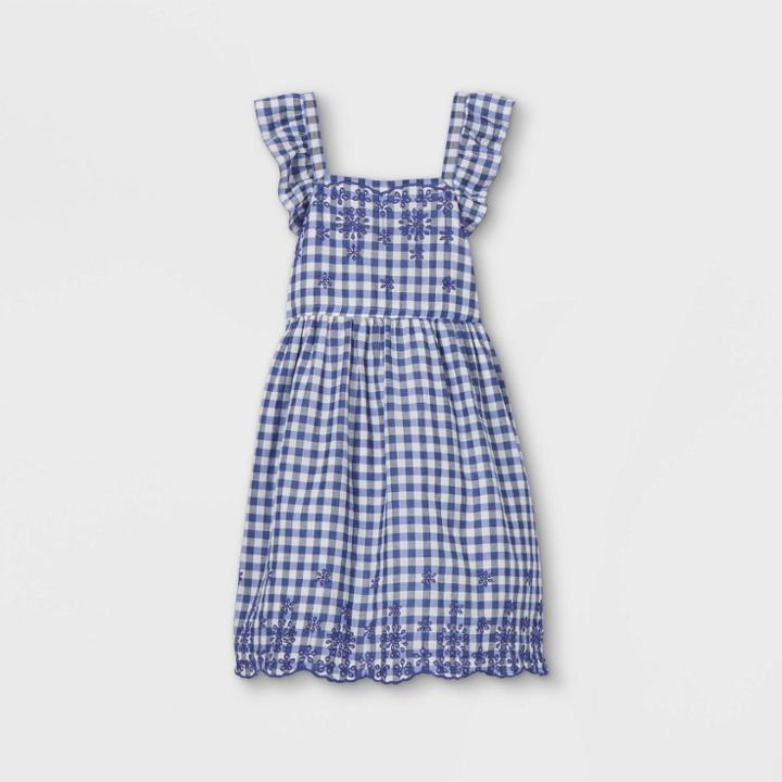 Girls' Short Flutter Sleeve Gingham Woven Dress - Cat & Jack Navy/white