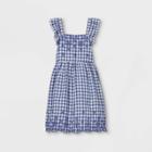 Girls' Short Flutter Sleeve Gingham Woven Dress - Cat & Jack Navy/white