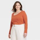 Women's Plus Size Long Sleeve Asymmetrical Top - A New Day Orange