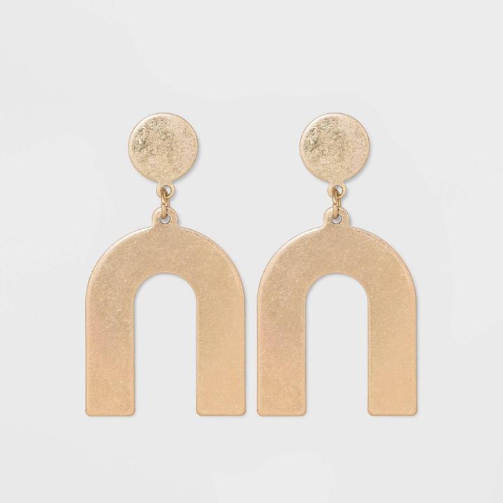 Flat Geometric Brass And In Worn Gold Post Top Earrings - Universal Thread Gold, Women's