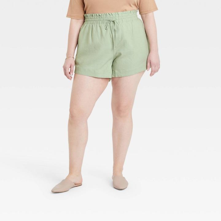 Women's Plus Size High-rise Pull-on Shorts - A New Day Green