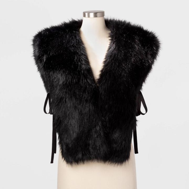 Women's Faux Fur Cape - A New Day Black One Size, Women's