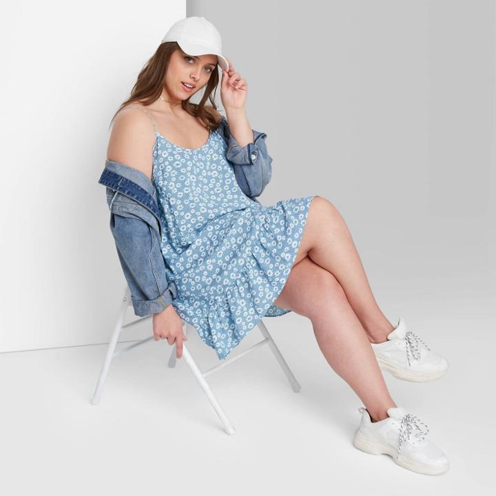 Women's Plus Size Ruffle Hem Woven Dress - Wild Fable Blue Floral