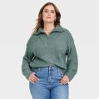 Women's Plus Size Mock Turtleneck Quarter Zip Pullover Sweater - Universal Thread Teal Green