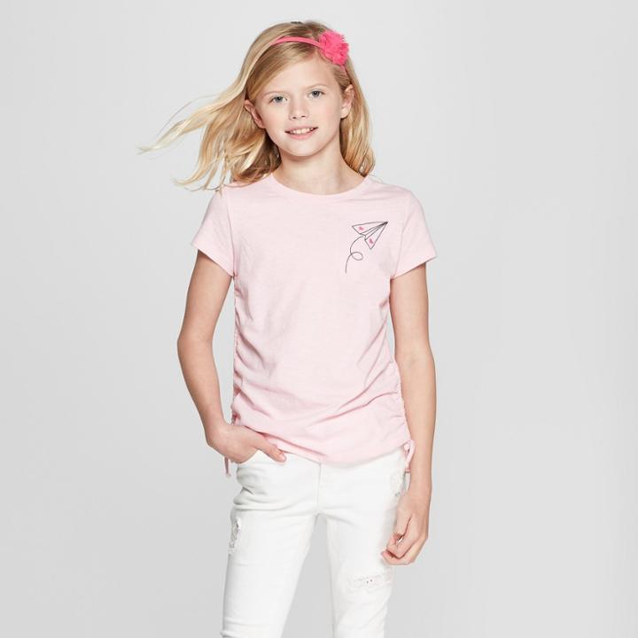 Girls' Rocket Embroidered Short Sleeve Cinched Top - Cat & Jack Pink