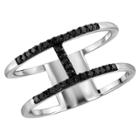 Target 1/10 Ct. T.w. Round-cut Black Diamond Prong Set H Ring In Sterling Silver - White