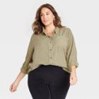Women's Plus Size Long Sleeve Button-down Shirt - Knox Rose Green