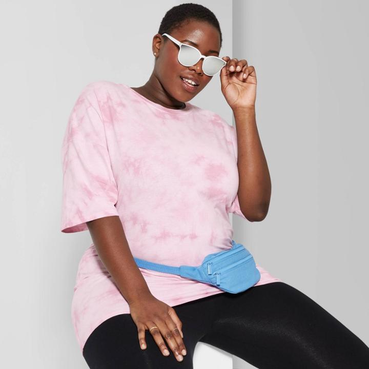 Women's Plus Size Oversized Short Sleeve Crewneck Long T-shirt - Wild Fable Pink 1x,