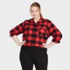 Women's Plus Size Long Sleeve Flannel Button-down Shirt - Universal Thread Red Plaid