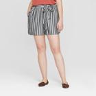 Women's Plus Size Striped Tie Waist Shorts - Ava & Viv Gray