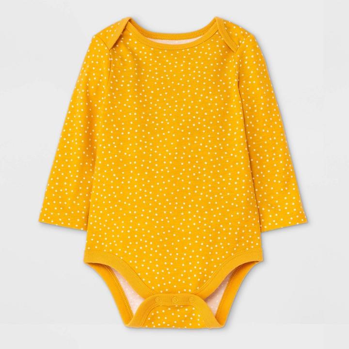 Baby Girls' Dot Long Sleeve Bodysuit - Cat & Jack Mustard Yellow Newborn
