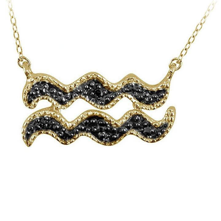 Target Women's Accent Round-cut Black Diamond Pave Set Aquarius Zodiac Pendant - Yellow