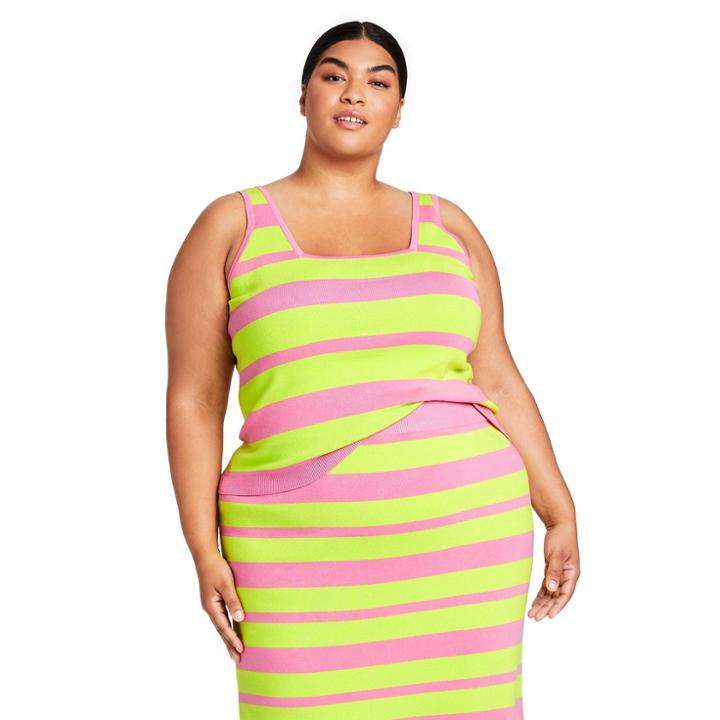 Women's Plus Size Striped Tank Top - Victor Glemaud X Target Pink/green