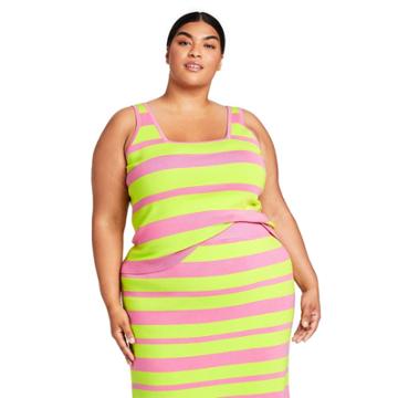 Women's Plus Size Striped Tank Top - Victor Glemaud X Target Pink/green