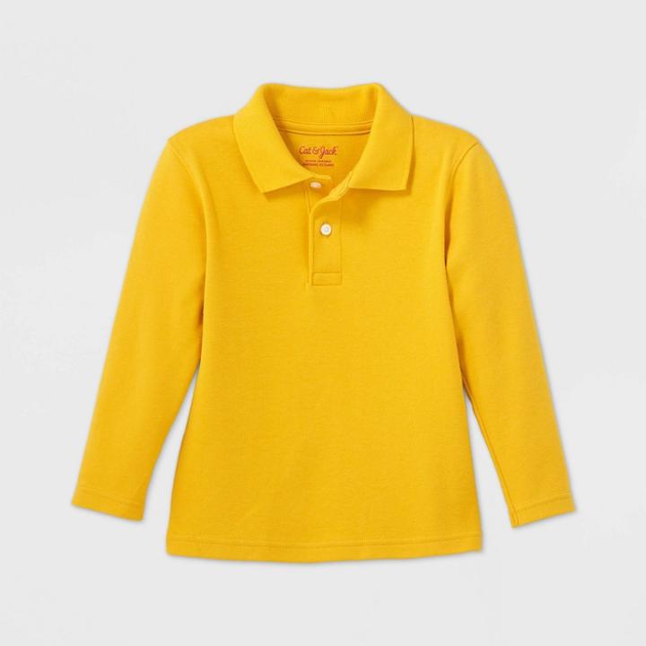 Toddler Boys' Long Sleeve Interlock Uniform Polo Shirt - Cat & Jack Gold