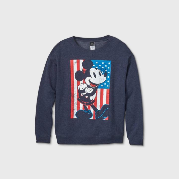 Women's Disney Mickey Mouse Flag Plus Size Graphic Sweatshirt (juniors') - Navy 1x, Women's, Size: