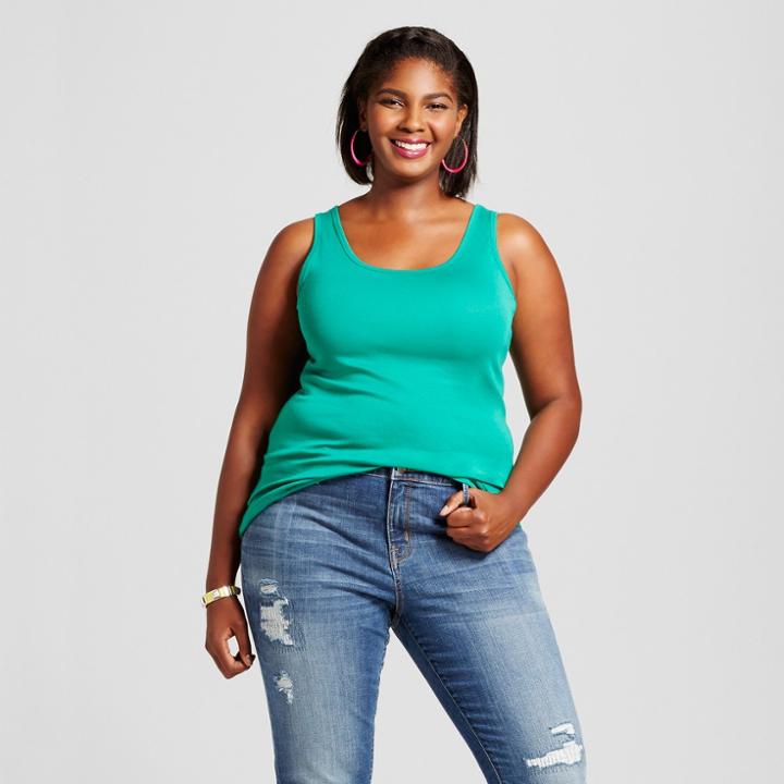 Women's Plus Size Perfect Tank - Ava & Viv Green 1x, Acacia