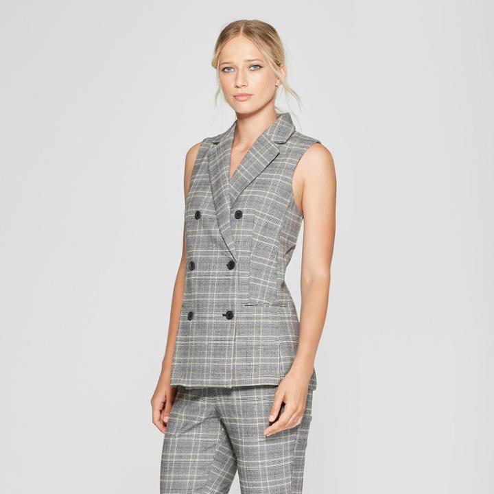 Women's Plaid Sleeveless Suit Vest - Who What Wear Blue/cream M,