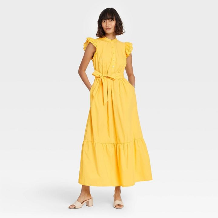 Women's Ruffle Short Sleeve A-line Dress - Who What Wear Yellow