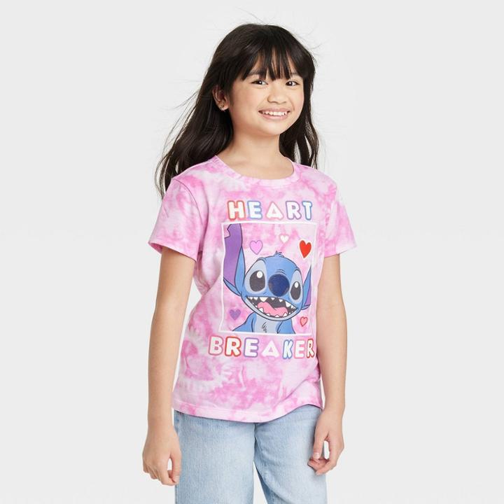 Girls' Disney Lilo & Stitch Heartbreaker Valentine's Day Short Sleeve Graphic T-shirt - Pink