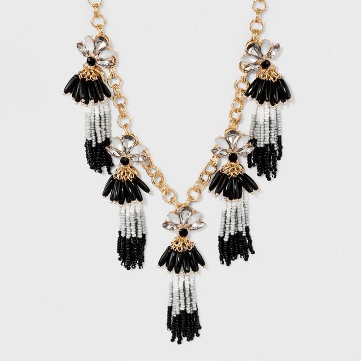 Statement 3d Flowers With Beaded Fringe Necklace - A New Day,
