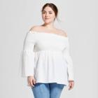 Women's Plus Size Long Sleeve Smocked Tunic - Who What Wear White