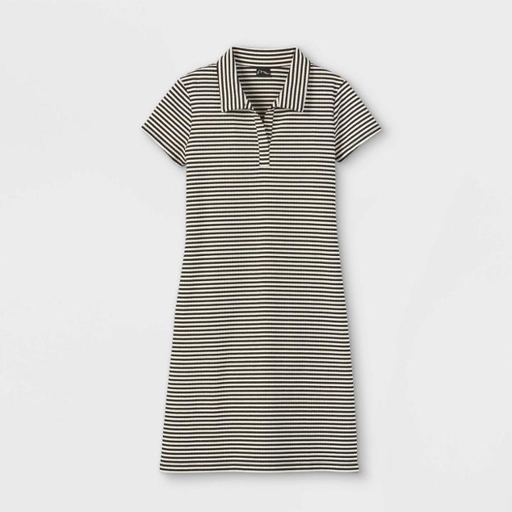 Girls' Short Sleeve Polo Dress - Art Class Black/white