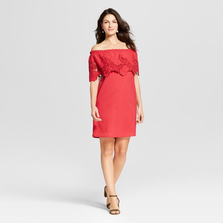 Women's Open Crochet Off The Shoulder Dress - Knox Rose Red