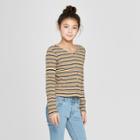 Girls' Long Sleeve Button Front T-shirt - Art Class Gold