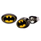 Dc Comics Batman Logo Stainless Steel Oval Stud Earrings - Black/yellow, Adult Unisex, Black/silver